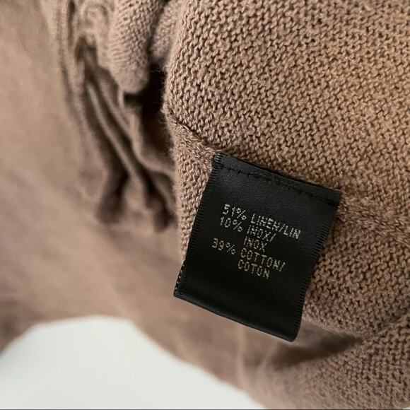 Lafayette 148 New York brown ruffled open cardigan linen cotton sweater medium - Picture 5 of 7
